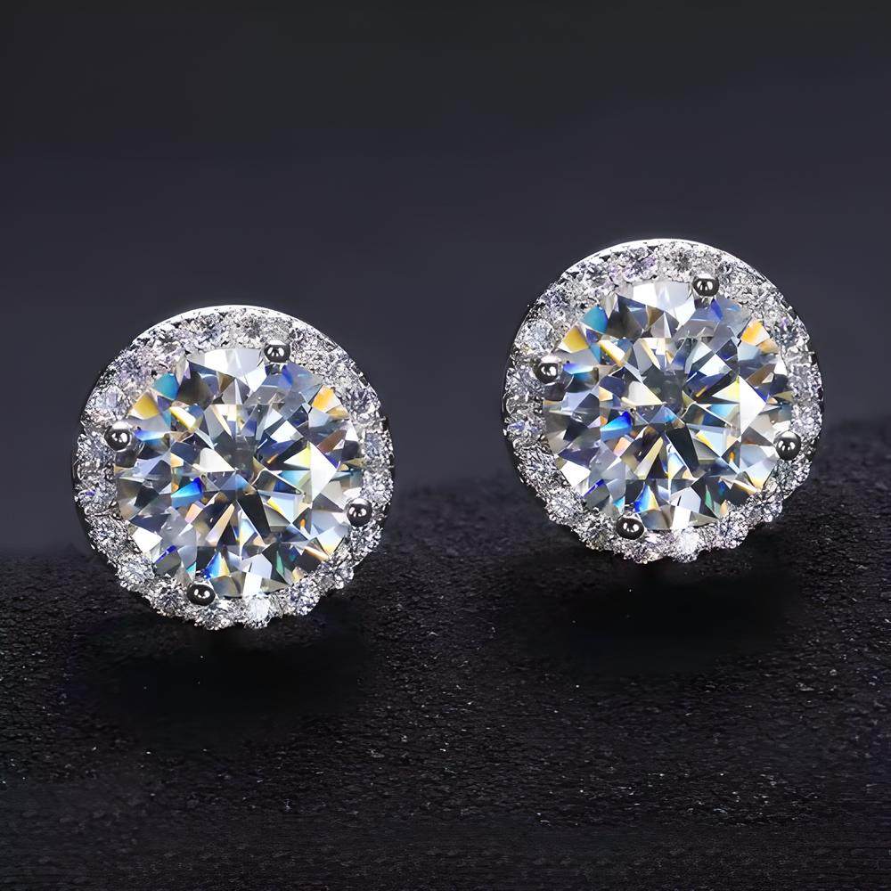 Moissanite Diamond Halo Stud Earrings