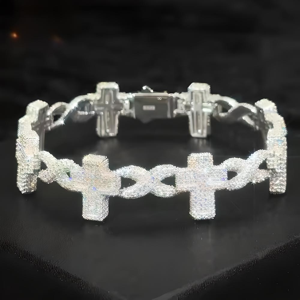 11mm Moissanite Cross Cuban Link Bracelet